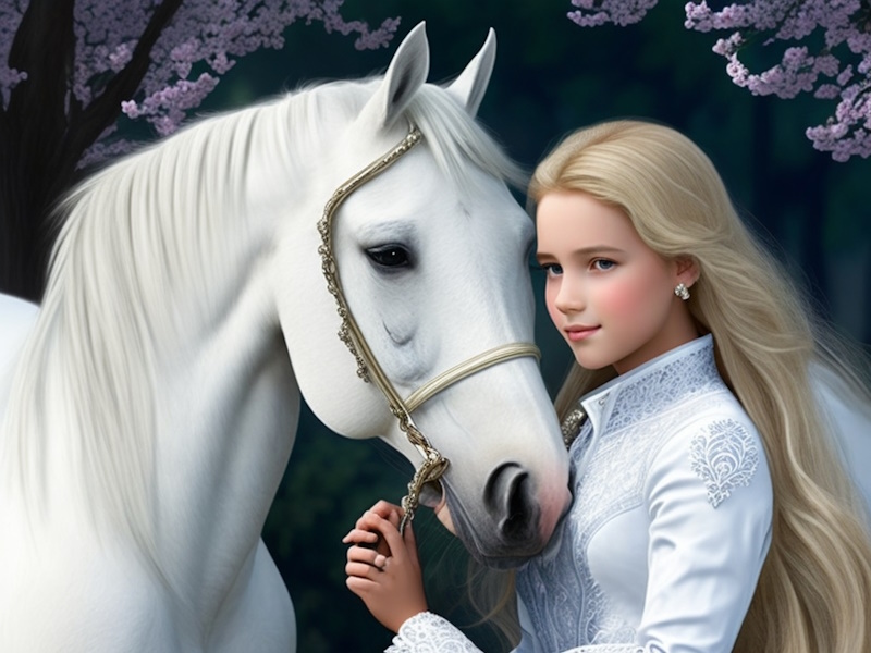 девушка и белый конь
