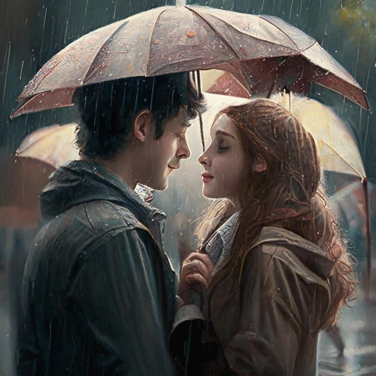 Девушка и парень под зонтом