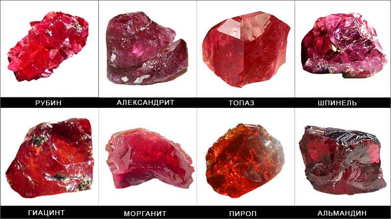 Прозрачные ювелирные камни красного цвета