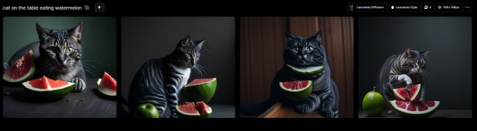 Leonardo - Кошка ест арбуз