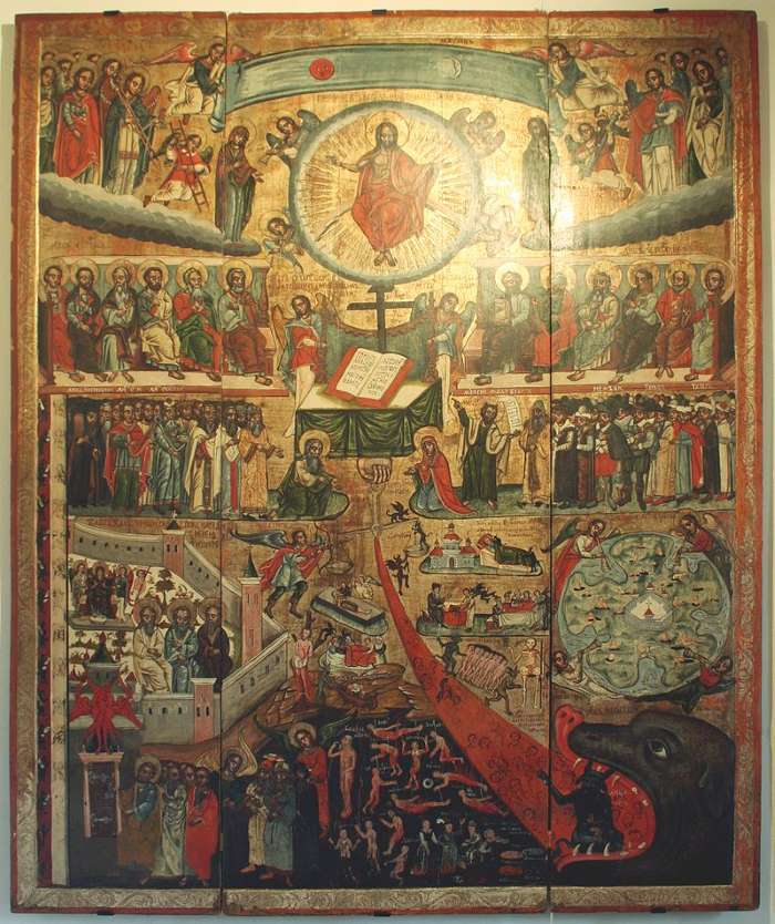 Святые, размещённые в небесах по ликам святости (икона «Страшный суд», Западная Украина, XVII в.)