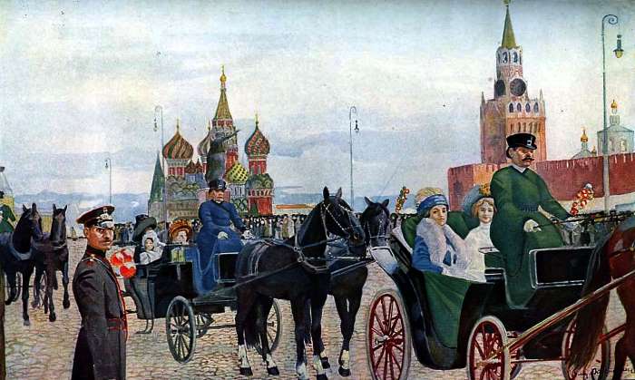 Вербные катания девушек на выданье на Красной площади. 1910-е годы.
