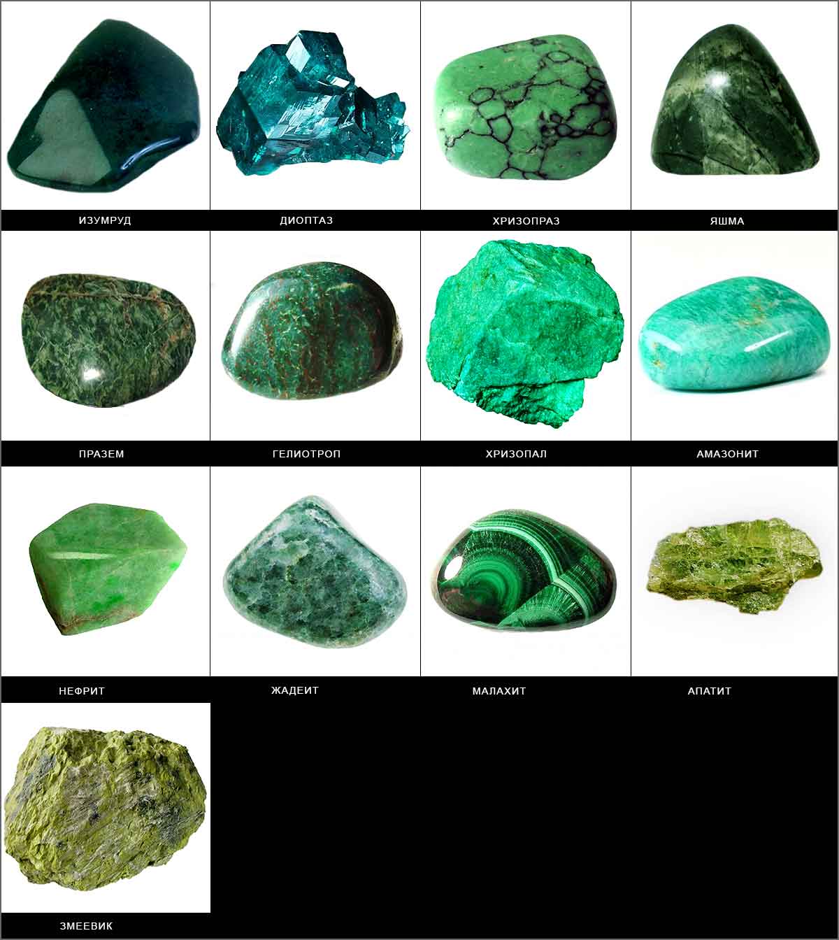 Непрозрачные ювелирные камни зеленого цвета