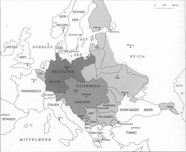 Карта территорий, занятых Германией и Австрией