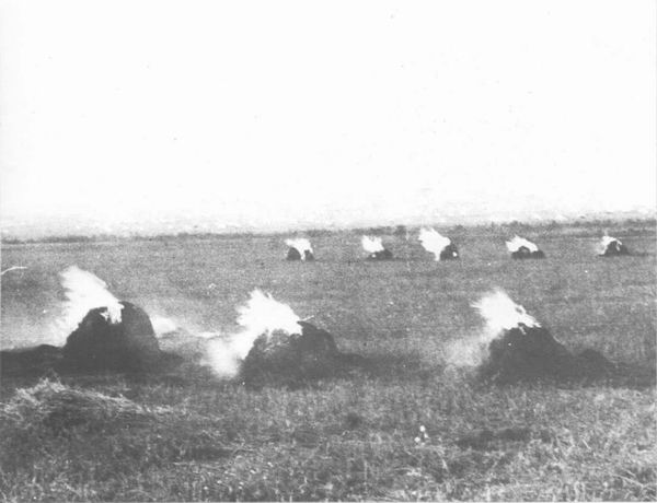 Копны соломы, подожженые немецкими солдатами, октябрь 1943 г.