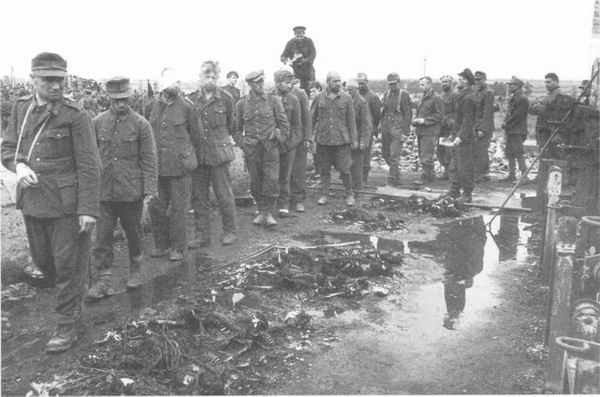Немецких военнопленных проводят по концлагерю Майданек, 1944 г.