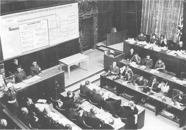 В зале суда во время Нюрнбергского процесса против главных военных преступников