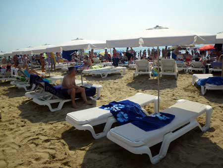 лежаки и зонтики на пляже