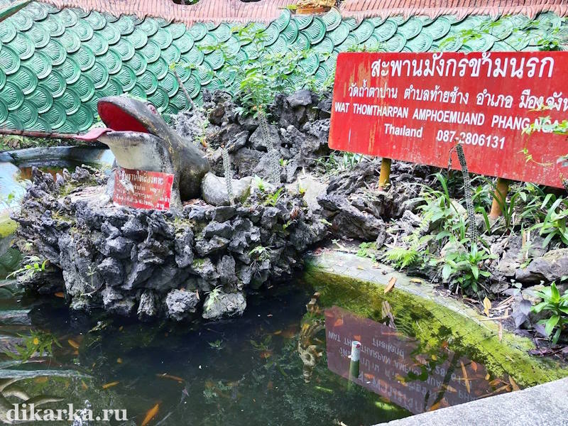 Пруд с фигурой лягушки и рыбками в Храме Рая и Ада